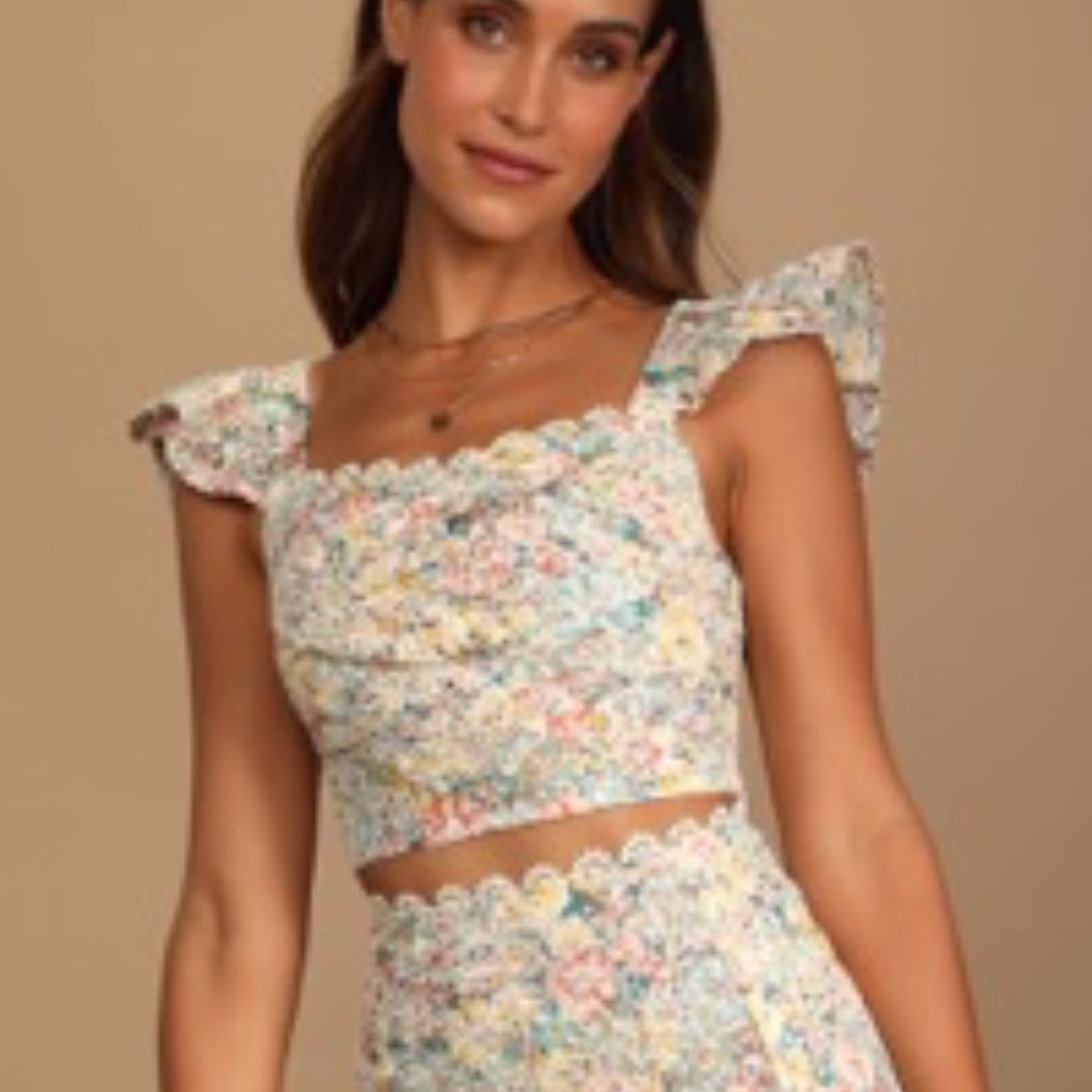 Sweeter than Ever Multi Floral Eyelet Lace Crop Top